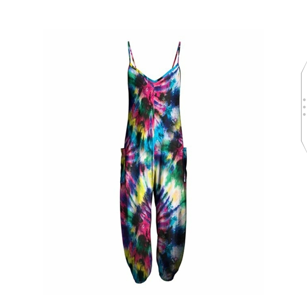 🆕 2X VIBRANT TIE-DYE SIDE POCKET HAREM JUMPSUIT